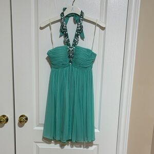 Guess by Marciano VINTAGE Teal Silk Dress with Embellished Halter